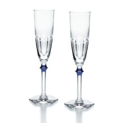 Baccarat Harcourt Eve Champagne Flutes, Blue Knob, Pair