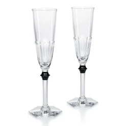 Baccarat Harcourt Eve Champagne Flute Black Knob, Pair