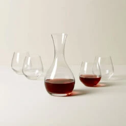Lenox Tuscany Wine Decanter And 4 Stemless Red Wine Glasses, Set