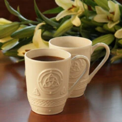 Belleek Celtic Coffee Mugs, Pair -Best Glassware Store B4138 blk claddagh mugs1200