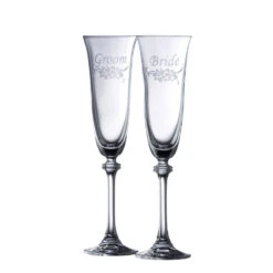 Galway Bride And Groom Flute Floral Spray Pair