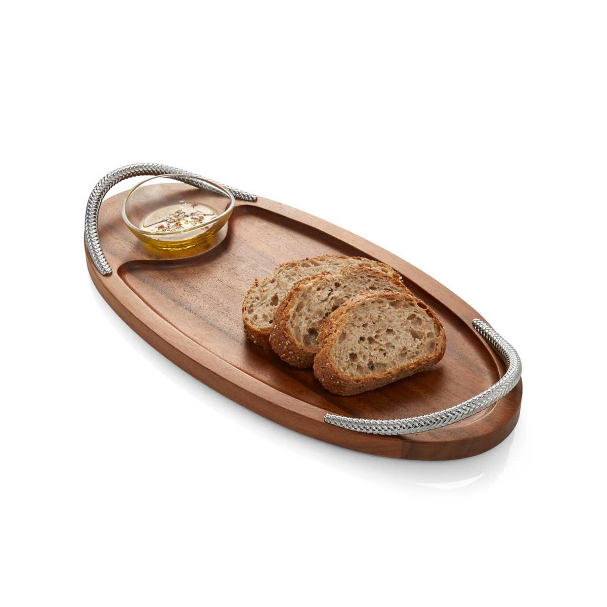 Nambe Braid Serving Wood Board With Dipping Bowl 3 Nambe Braid Serving Wood Board With Dipping Bowl