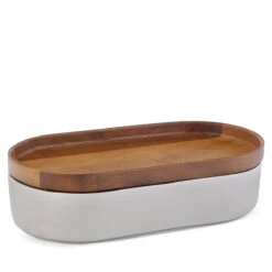 Nambe Oblong Nest 10" Bowl With Wood Lid