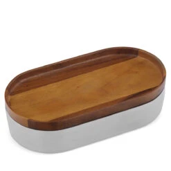Nambe Oblong Nest 10" Bowl With Wood Lid -Best Glassware Store MT1526N a5